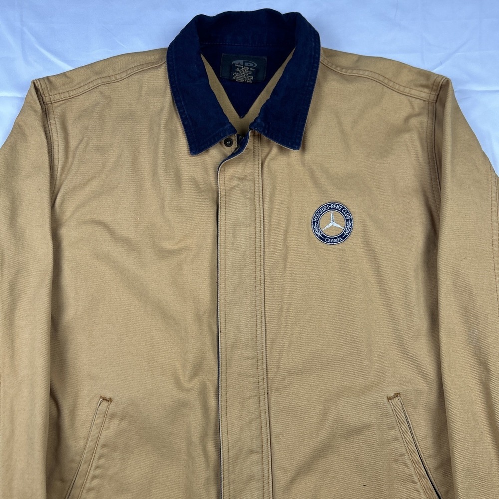 VTG Mercedes Benz Club Canada Canvas Jacket Sz XXL Heavy Embroidered Logo Tan